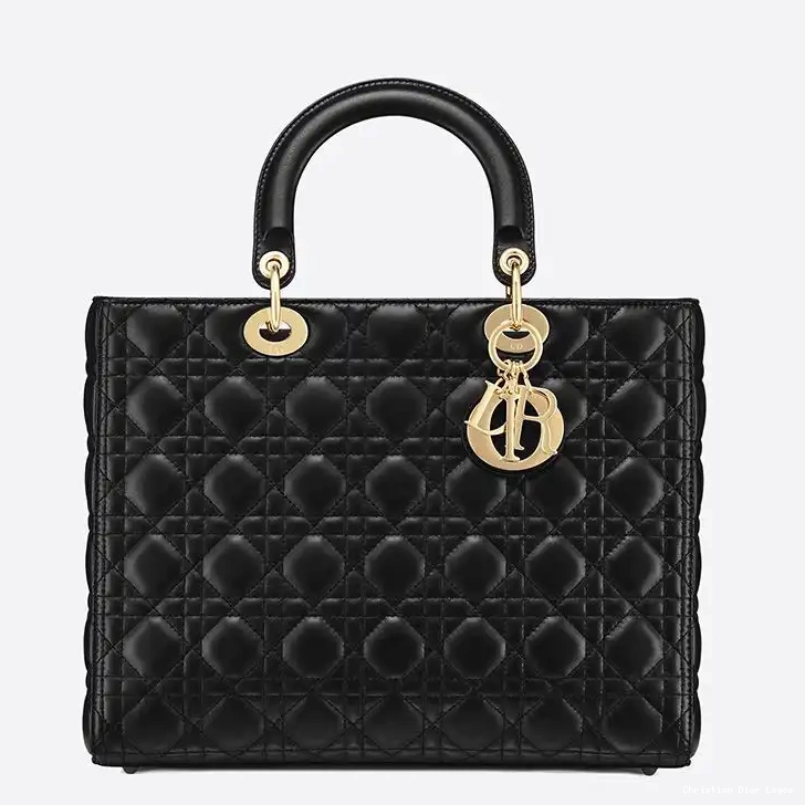 Large Black Cannage Lady Bag Lambskin Dior Gold 0624 Luxury